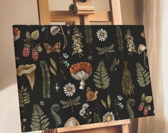 Cottagecore Canvas Wall Art, Mushroom Canvas Print, Botanical Poster, Boho Canvas wall decor, Floral OF Flowers Art, farmhouse canvas gift