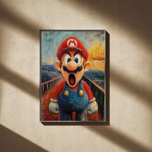 Super Mario bros im Edvard Munch Stil Wanddruck, Expressionismus Poster, The Screme Decor, House Warming Geschenk, Modernismus Geschenk, Ungerahmt