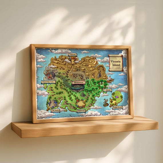 Old Victoria Island Map Wall Art, Maplestory world map Canvas Prints, Gamer Wall Poster, Gaming room Wall Decor, Gamer Gift, Gaming Canvas