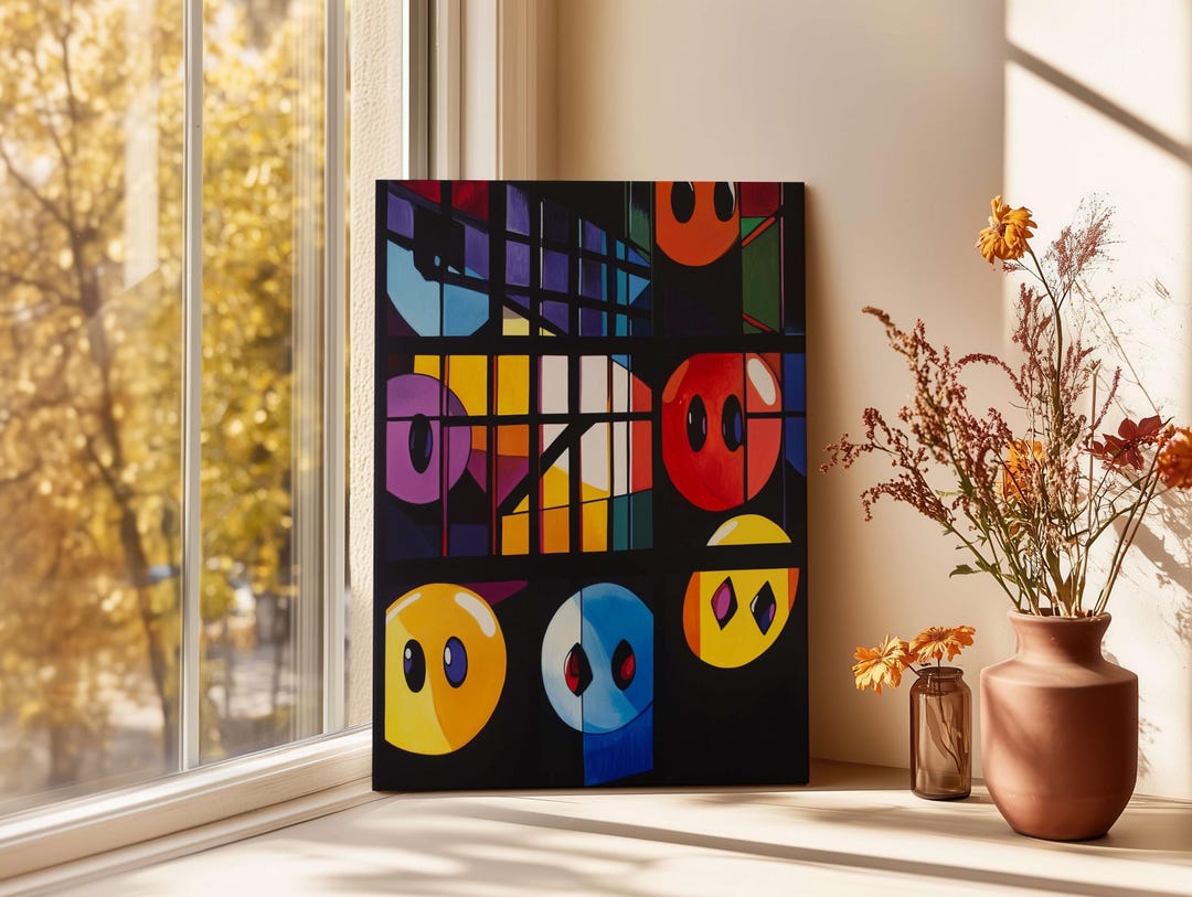 Pac-man on Julian Opie's Style Wall Print, Minimalism Style Canvas ...