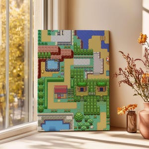 Arte de pared vintage con mapa de Pokémon, impresión en lienzo de anime de Pokémon, póster de Pokémon, arte de pared de Pikachu, póster de anime kawaii, impresión de videojuego, decoración de habitación