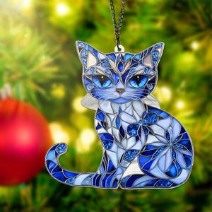 Cute Bue Cat Suncatcher ACRYLIC Window hanging, Funny cat decor, house Decor, Cat Mom gifts, Cat lover, New Home Gifts, Blue Cat ornament