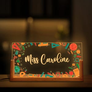 Personalized Name Desk Acrylic Plate for Teacher Custom Name Sign for Desk Lighted Acrylic Nameplate Teacher Appreciation Gift Office Decor