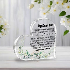 Heart Acrylic Plaque for Son – Sentimental Gift from Mom or Dad – Birthday, Graduation, or Christmas Keepsake Heart Acrylic Plaque