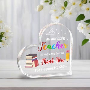Herz Lehrer Geschenk Acryl Plakette Danke Lehrer Wertschätzung Ende des Jahres Schreibtisch Dekor Niedliche Klassenzimmer Geschenkidee Lehrer Geschenk Dekor