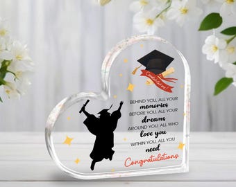 Plaque acrylique personnalisée coeur de remise des diplômes, cadeau de remise des diplômes pour elle, lui, cadeau de remise des diplômes universitaires, cadeau acrylique de remise des diplômes d'études secondaires
