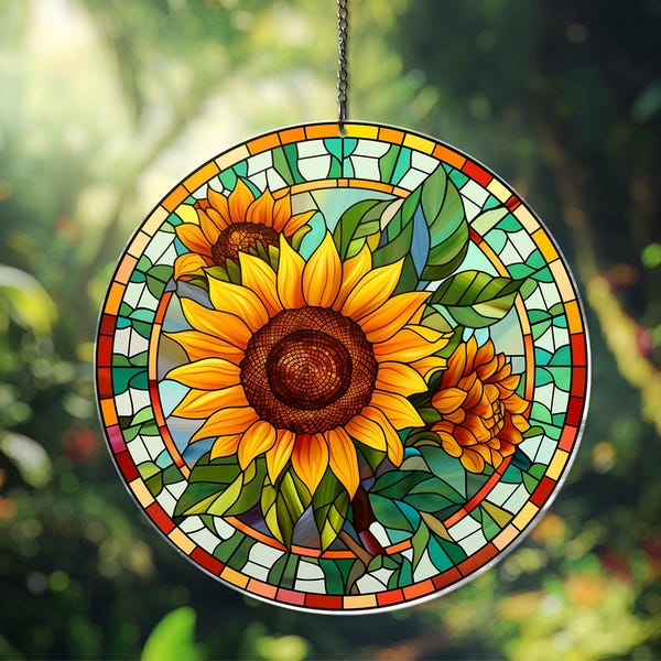 Atrapasueños de girasol ACRÍLICO para colgar en la ventana, adorno de girasol, atrapasol de flores, girasol para colgar en la ventana, decoración de jardín de flores para el hogar