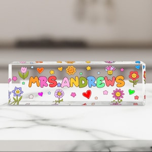 Groovy Retro Custom Teacher Name Sign, Back To School Teacher Gifts Personalized, Teacher Acrylic Desk Name Plate, Teacher Appreciation Gift