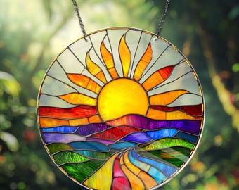 Handcrafted ACRYLIC Stained Glass Effect Window Hanging – Vibrant Sunburst Design