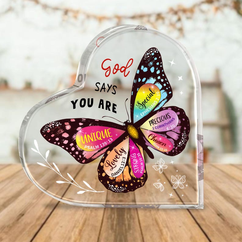 God Says You Are Christian Butterfly Heart Acrylic Plaque, Bible Verse ...