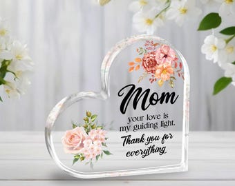 Personalized Thank You Mom Heart Acrylic Plaque, Custom Mother's Day Gift from Daughter And Son, Mom Birthday Gift, Letter to Mom Gift