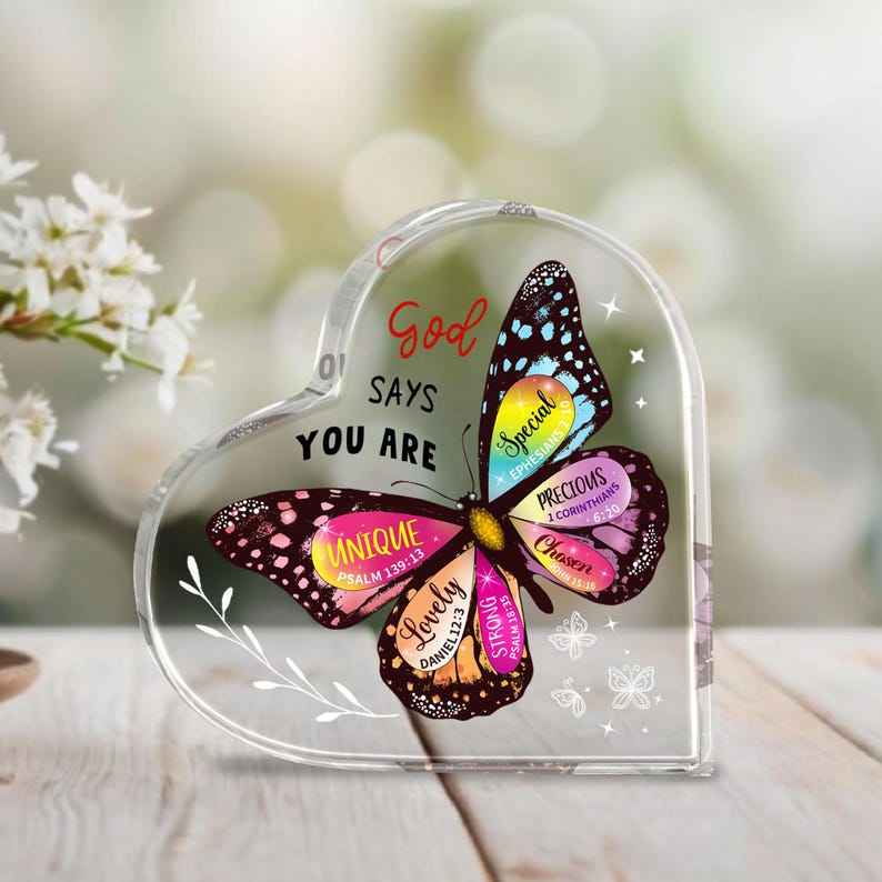 God Says You Are Christian Butterfly Heart Acrylic Plaque, Bible Verse ...