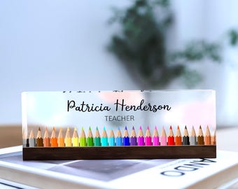 Personalizowana tabliczka z nazwiskiem na biurko z akrylu dla nauczyciela, prezent dla nauczyciela z okazji uznania Tabliczka z nazwiskiem nauczyciela Prezent dla nauczyciela Tabliczka z nazwiskiem akrylowa na prezenty dla nauczyciela