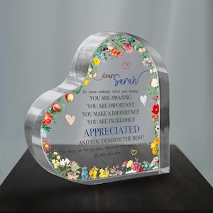Placa acrílica personalizada con forma de corazón "Eres muy apreciado", señal de afirmación, regalo de agradecimiento, regalo motivacional