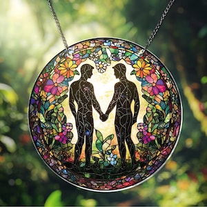 ACRYL LGBTQ+ Pride Style Fensterschmuck Gay Paar Sun Catcher Regenbogen Blumen Gartendeko Liebe ist Liebe Geschenk Fensterbehang