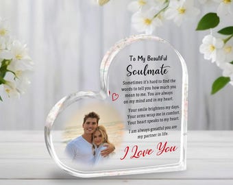 Personalized Heart Acrylic Plaque with Photo Custom Couple Gift  Soulmate Love Message Keepsake Anniversary Valentine Gift