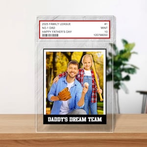Placa acrílica personalizada para el Día del Padre. Tarjeta de béisbol del equipo de ensueño de papá. Regalo para niños. Placa con foto personalizada. Regalos personalizados para papá.