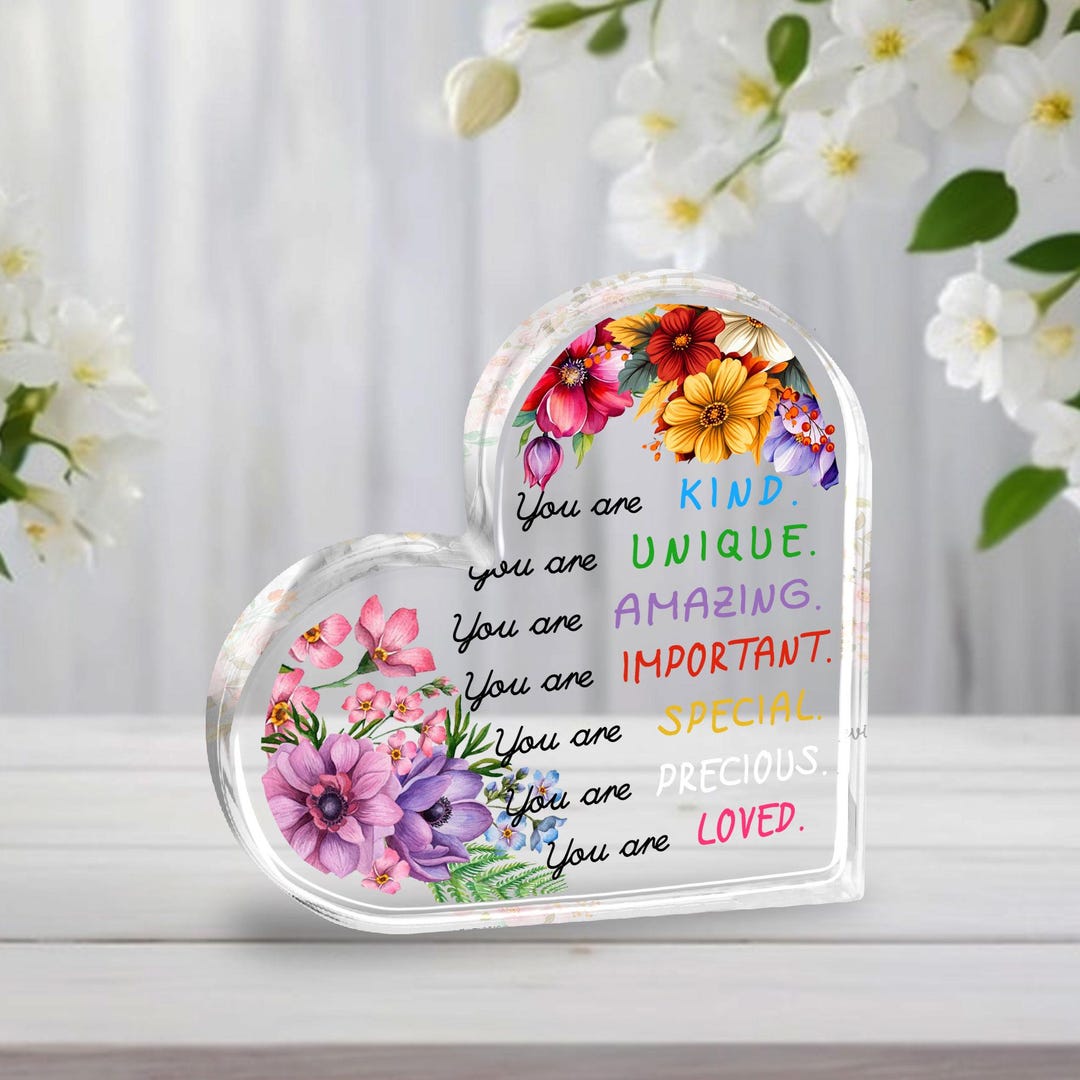 Heart Acrylic Window Hanging – Floral Affirmation Gift – Inspirational ...