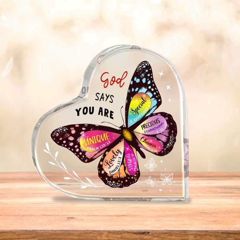 God Says You Are Christian Butterfly Heart Acrylic Plaque, Bible Verse ...
