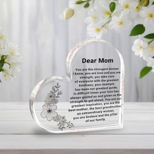 Placa acrílica personalizada con forma de corazón "Gracias, Mamá", regalo personalizado para el Día de la Madre de hija e hijo, regalo de cumpleaños para mamá, carta para mamá
