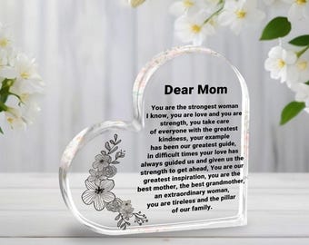 Personalized Thank You Mom Heart Acrylic Plaque, Custom Mother's Day Gift from Daughter And Son, Mom Birthday Gift, Letter to Mom Gift