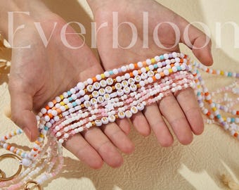 Custom Rainbow Beaded BOHO Lanyard For Teacher Pink Beaded Personalized Lanyard Keyring ID Badge Teacher Gift For Her Nurse Breakaway Buckle