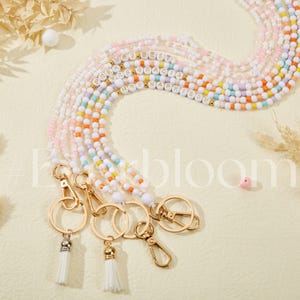 Lanière BOHO personnalisée en perles arc-en-ciel pour enseignant Lanière personnalisée en perles roses, porte-clés, badge d'identification, cadeau enseignant pour son infirmière, boucle échappée