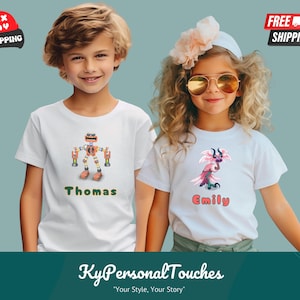 Personalized Kids Cartoon Shirt – Cute Monster T-Shirt for Girls – Custom Name Toddler Tee – Birthday Gift Idea