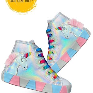 Grey Holographic Unicorn Girls' Sneakers - Orthopedic Sole, High Top, Side Zipper, (Light-Up TO SİZE 30)