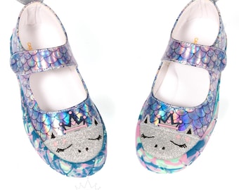 Princess Mermaid 3d Embroidered Hologram Girls Babet Sneakers