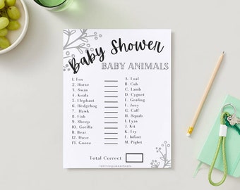 Baby Animal Shower Games, PDF, digital download, printable, Printable Baby Shower Games, Rustic Guess Baby Animals card