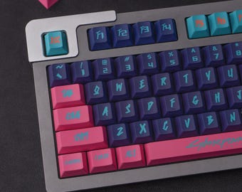 129 pcs Pink Cyberpunk Keycap Set, Cherry Profile, Artisan Keycaps For Cherry MX Gateron Kailh Razer Switch, Keycaps, Gift For Boyfriend