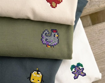 Embroidered Stardew Valley Uni-Sex T-shirt, Farmer Gifts, Minimalist Gamer Apparel, Junimos Pixel Art