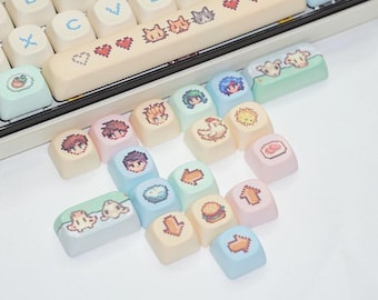 130 pcs Stardew Valley Gaming Keycap Set, Cherry Profile, Artisan Keycaps For Cherry MX Gateron Kailh Razer, Kawaii Pixel, Girlfriend Gift