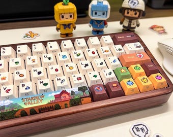 129pcs Stardew Valley Gaming Keycaps Set, Cherry Profile, Artisan Keycaps For Cherry MX Gateron Kailh Razer, Kawaii Pixel Keycaps