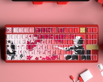 74 pcs Sakura Anime Girl Keycap Set, Side Carving, Cherry Profile, Artisan Keycaps For Cherry MX Gateron Kailh Razer, Japanese Style