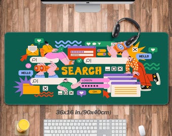 Surfing the Internet Mouse Pad Large, Memphis style Desk pad oversize, Desk Mat XXL, Keyboard Laptop Computer Mat, Office gift, office decor
