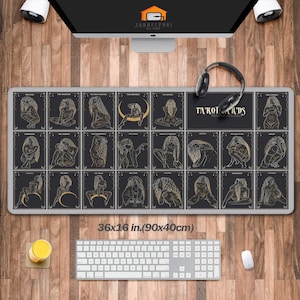 Alfombrilla de escritorio estilo vintage con baraja de cartas del tarot, alfombrilla de ratón con la diosa del poder femenino, decoración de escritorio con los signos del zodíaco, alfombrilla de escritorio, predicción de la fortuna