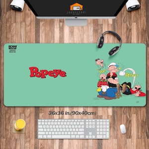 Popeye Gaming Mouse Pad Oversize, popeye the sailor man Gamer Desk Pad, Vintage Cartoon Gaming Desk Mat, Retro Desk Decor, unique gifts