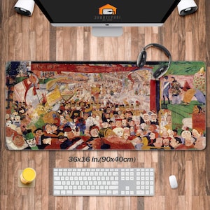 Christ's Entry into Brussels, Artwork painting Mouse Pad XL, Modern Art Desk Pad, Modernism Desk Mat, James Ensor, Pilgrimage, symbolism
