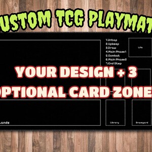 Tapis de jeu TCG personnalisé 24 x 14 po., tapis de jeu personnalisé, tapis de jeu de société personnalisé avec zones, cadeau MTG, accessoires de table, jeux de cartes à collectionner