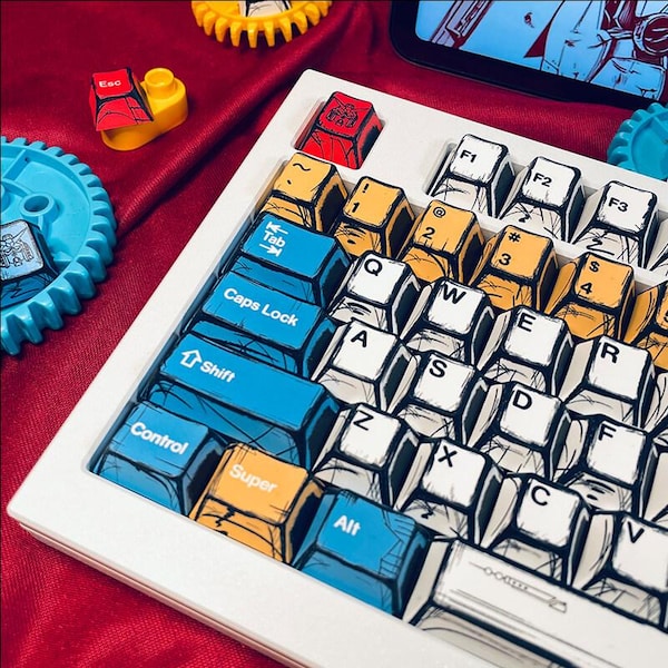 136 Pcs Vintage Comics Design Keycap Set, Cherry Profile, Artisan Keycap For Cherry MX Gateron Kailh Razer Switch, Anime Manga Gaming Keycap