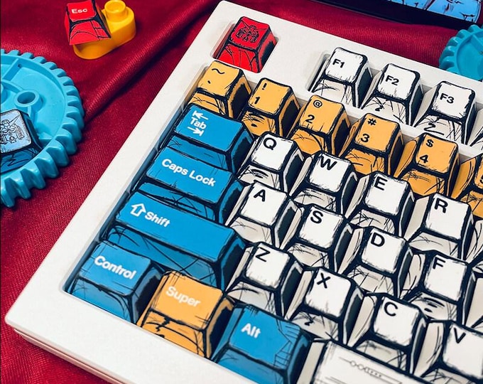 136 Pcs Vintage Comics Design Keycap Set, Cherry Profile, Artisan Keycap For Cherry MX Gateron Kailh Razer Switch, Anime Manga Gaming Keycap