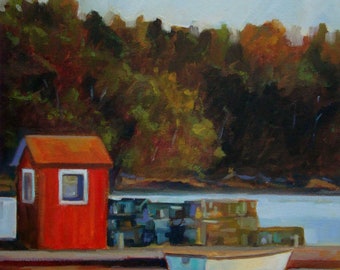 Freeport Red - Maine Landscape - Original Oil Painting on Arches Oil Paper Mounted On Hard Panel - 10 x 10