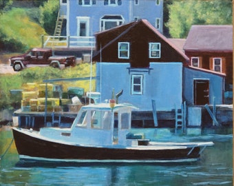 Highwater Stonington - Stonington Harbor, Maine - Original Painting - Acrylic on Panel 12x12