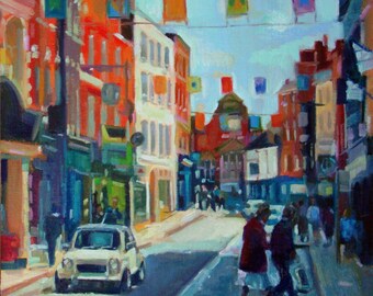 Shrewsbury High Street - Shrewsbury, England - Original Oil Painting on Linen Panel - 10 x 10