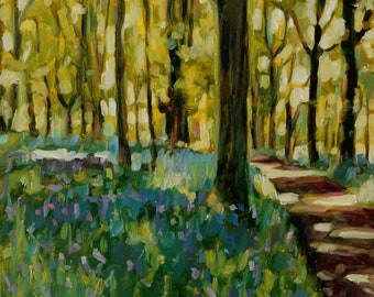 Bluebells Hodnet Hall  Gardens - Market Drayton, England - Oil on Panel - 10 x 10