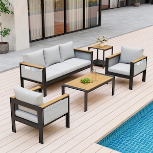 DIY Eureka Corinth Series 5-Piece Patio Set: 2 Single Sofas, Three-Seater Sofa, Side Table and Coffee Table With Premium Quality, White