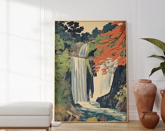 Ukiyo-e Waterfall, Hokusai Waterfall, Ukiyo-e art, Art Print, Waterfall art print, Japanese Wall art, , Japandi Wall Art, Hokusai ukiyoe,