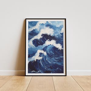 Blue Waves Japandi Wall Art Print, Printable Wall Art, Japanese Wall Art, Wabi Sabi Wall Art, Japanese Poster,  Art Print